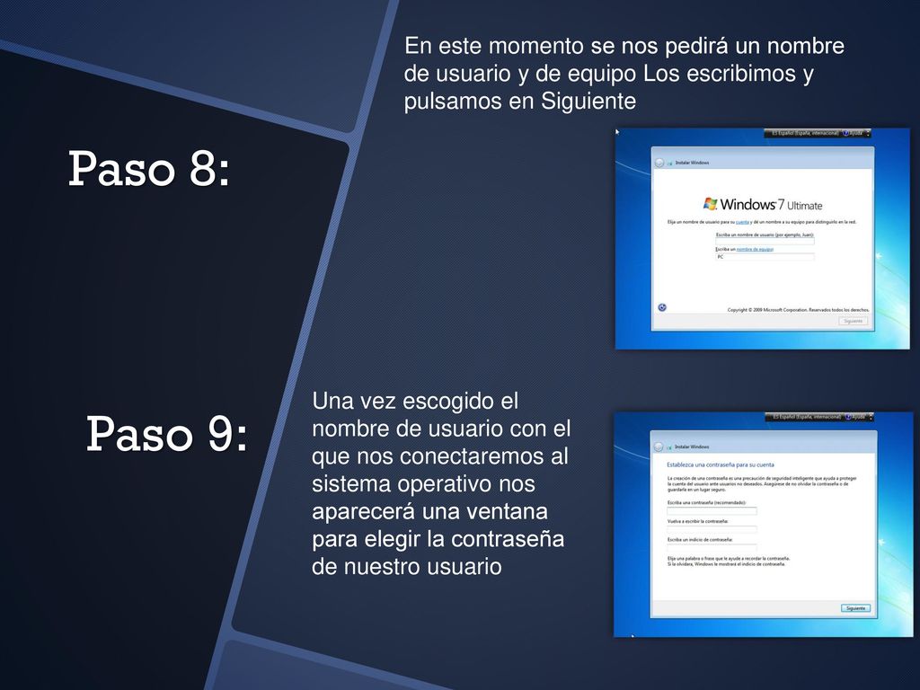 En este momento se nos pedirá un nombre de usuario y de equipo Los escribimos y pulsamos en Siguiente