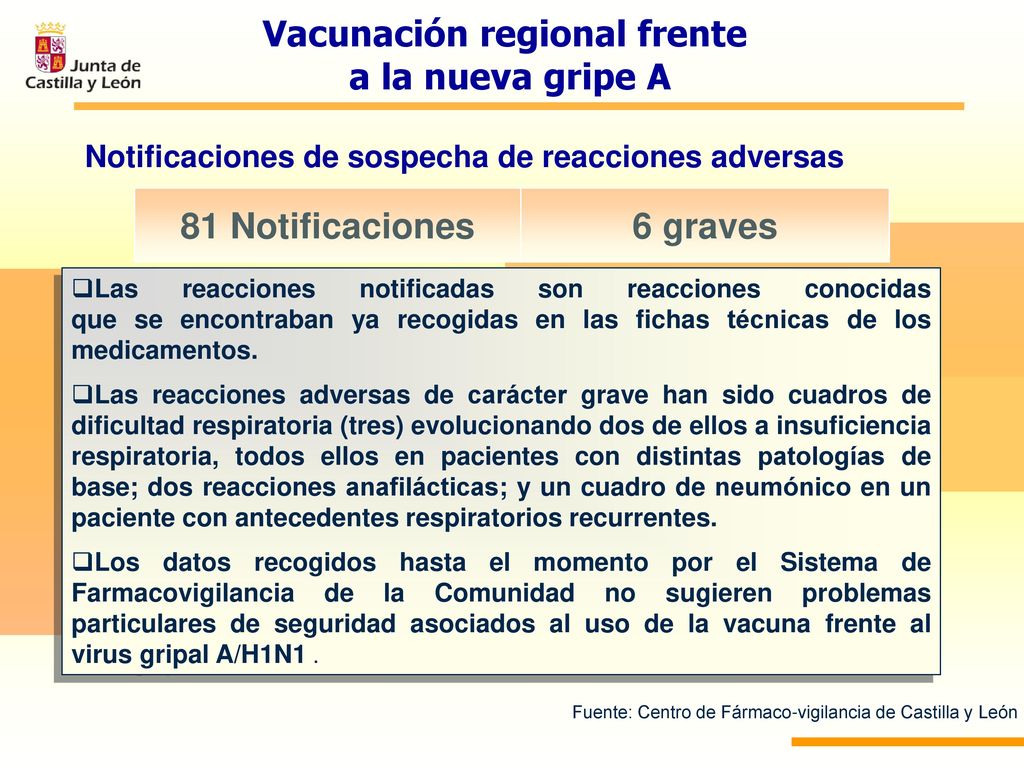 Vacunación regional frente a la nueva gripe A 81 Notificaciones