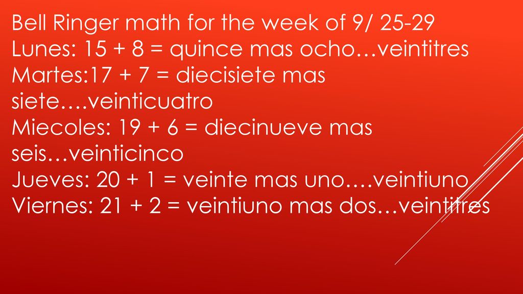 Bell Ringer math for the week of 9/ 25-29