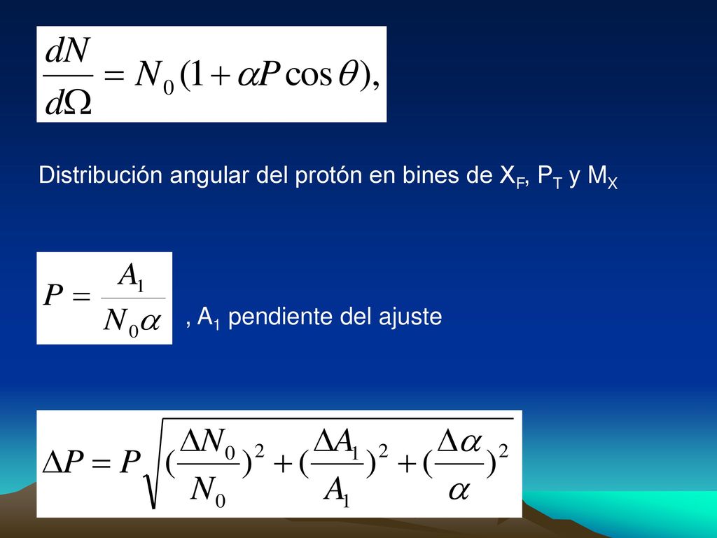 Distribución angular del protón en bines de XF, PT y MX
