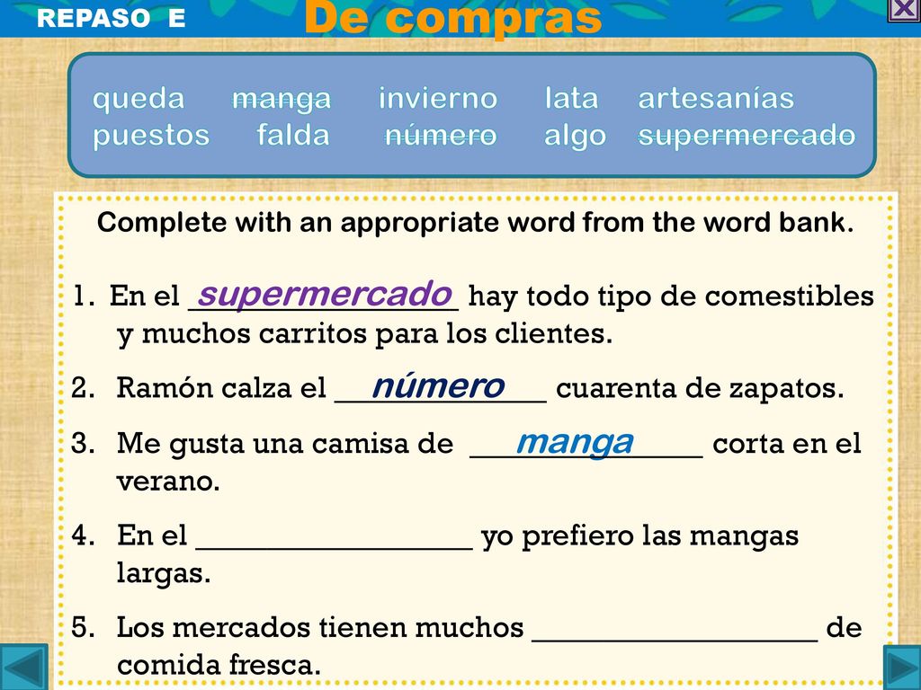 Complete with an appropriate word from the word bank.