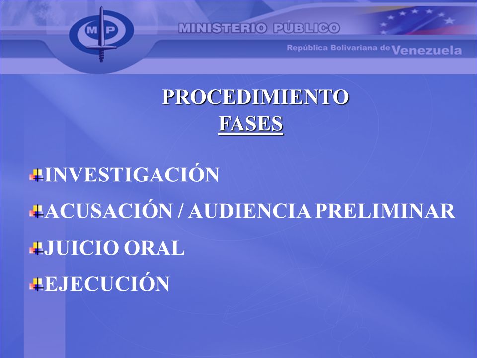 PROCEDIMIENTO FASES INVESTIGACIÓN ACUSACIÓN / AUDIENCIA PRELIMINAR JUICIO ORAL EJECUCIÓN