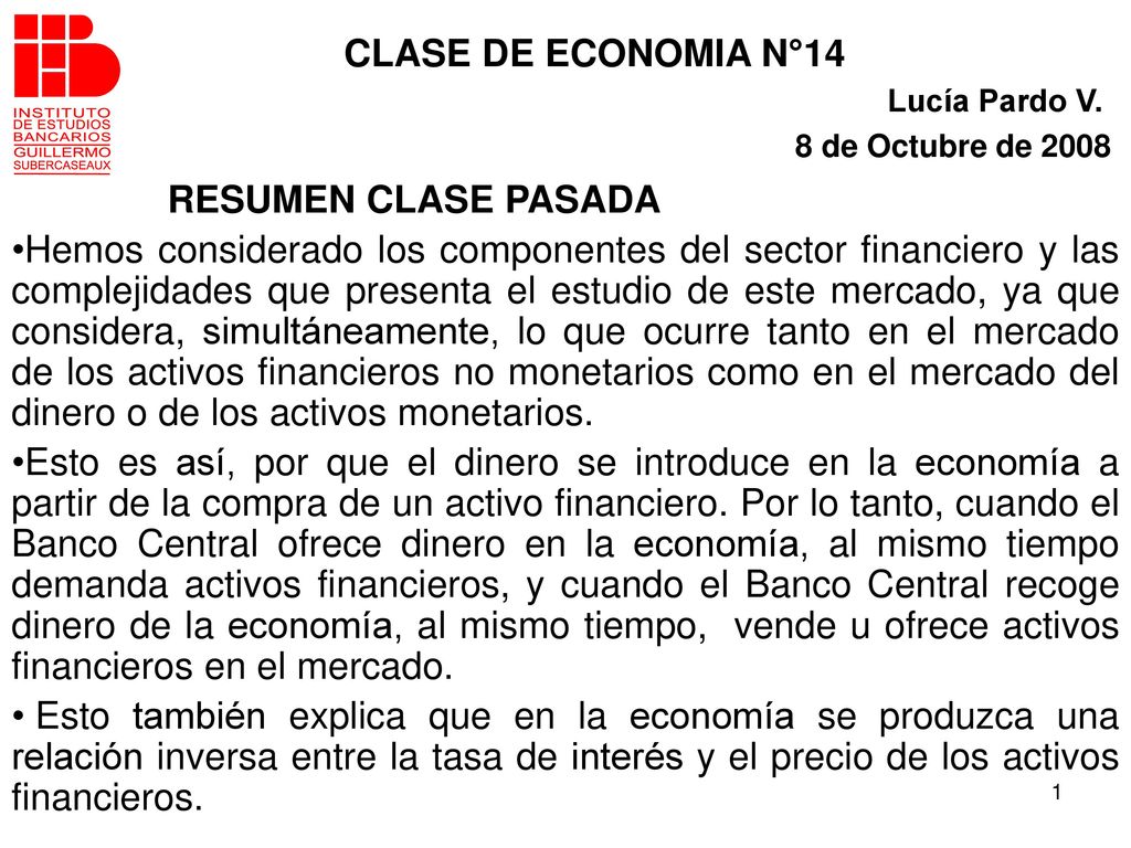 CLASE DE ECONOMIA N°14 Lucía Pardo V. 8 de Octubre de 2008