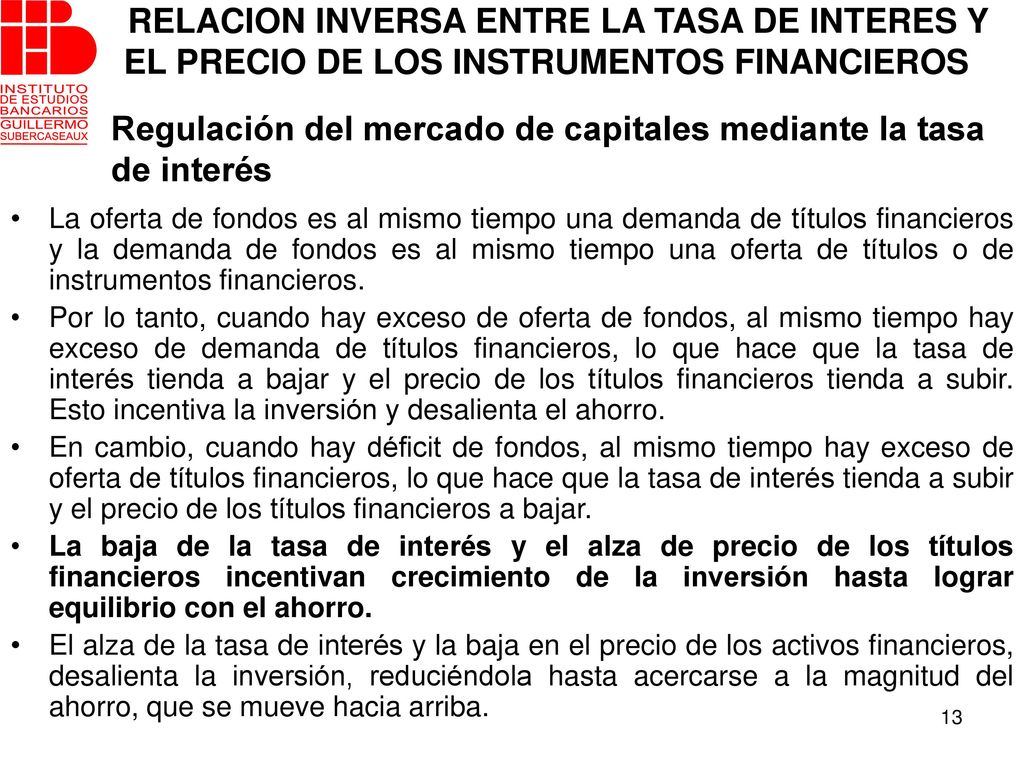 Regulación del mercado de capitales mediante la tasa de interés