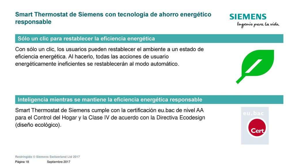 Smart Thermostat de Siemens con tecnología de ahorro energético responsable