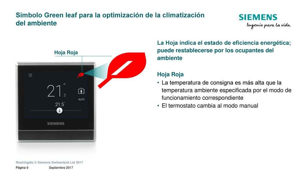 Símbolo Green leaf para la optimización de la climatización del ambiente