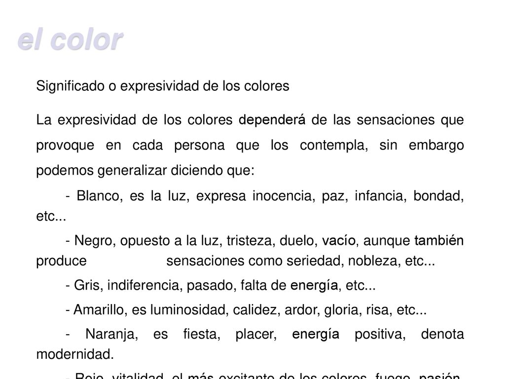el color Significado o expresividad de los colores