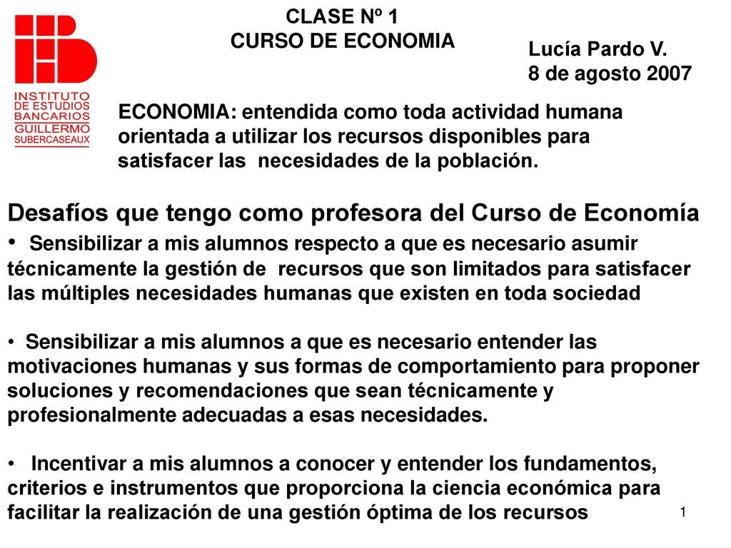 Desafíos que tengo como profesora del Curso de Economía