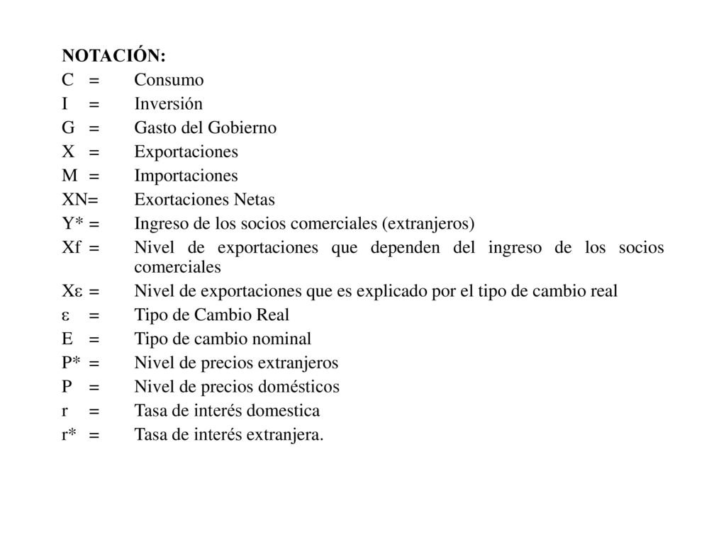NOTACIÓN: C = Consumo. I = Inversión. G = Gasto del Gobierno. X = Exportaciones. M = Importaciones.