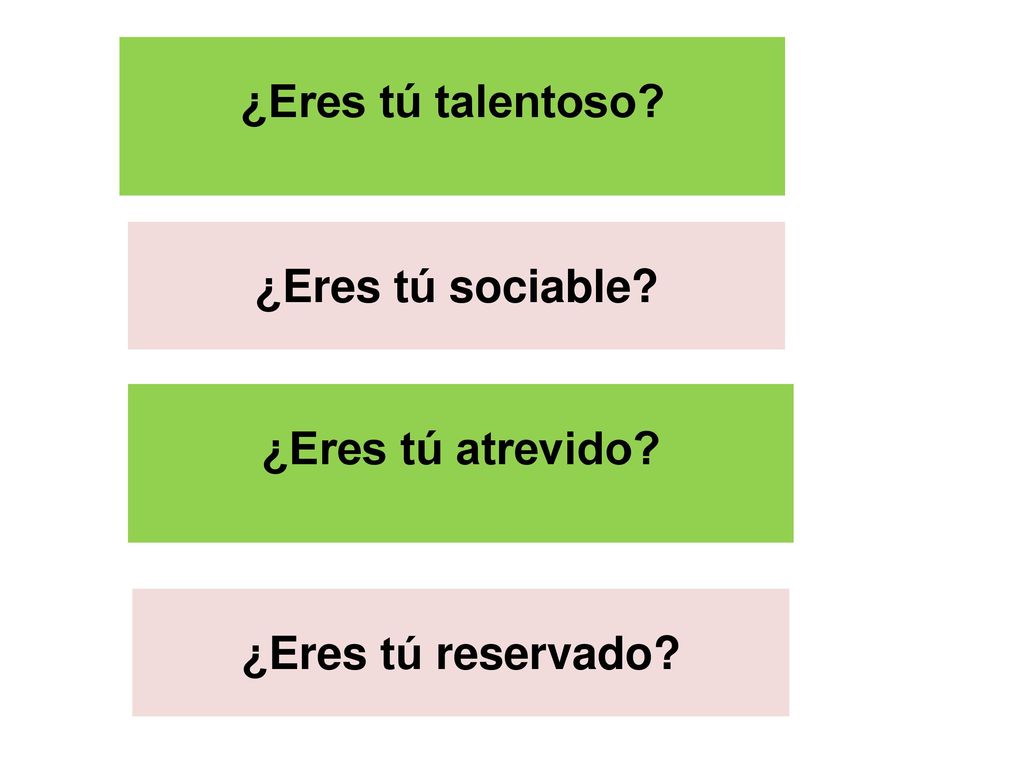 ¿Eres tú talentoso ¿Eres tú sociable ¿Eres tú atrevido ¿Eres tú reservado