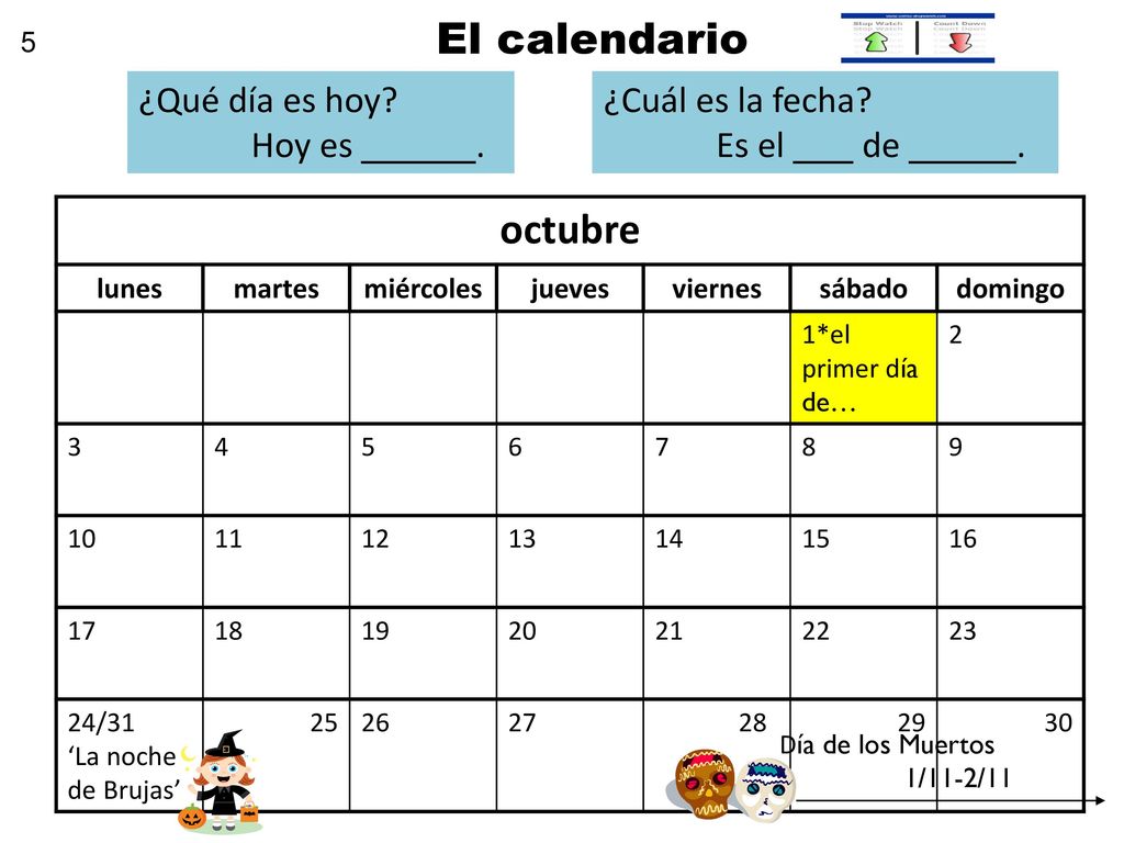 El calendario octubre ¿Qué día es hoy Hoy es . ¿Cuál es la fecha