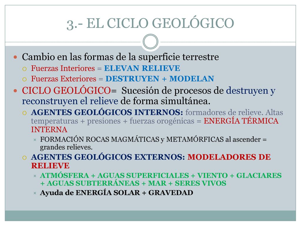 3.- EL CICLO GEOLÓGICO Cambio en las formas de la superficie terrestre