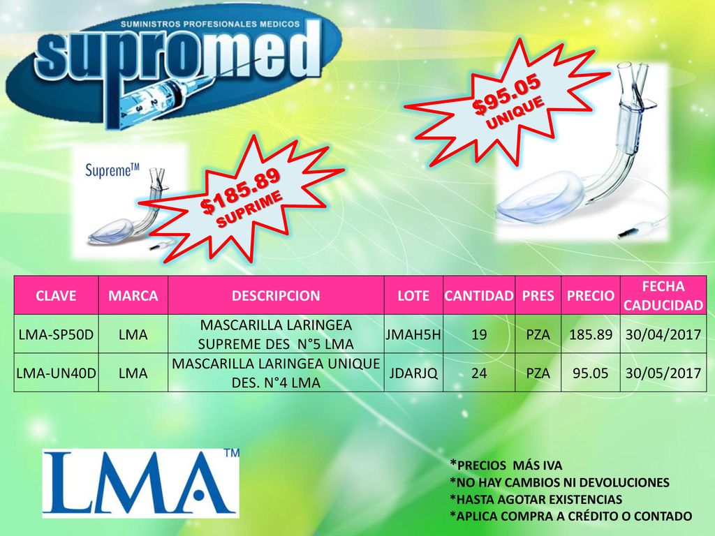 $95.05 $ *PRECIOS MÁS IVA CLAVE MARCA DESCRIPCION LOTE CANTIDAD