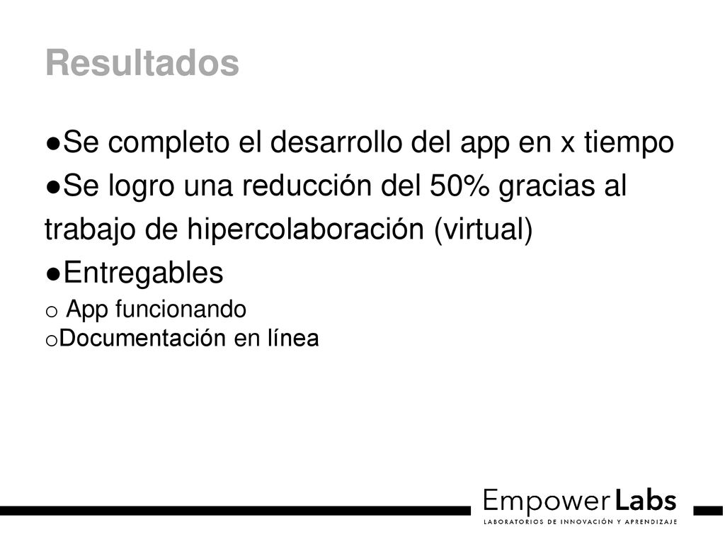 Resultados Se completo el desarrollo del app en x tiempo