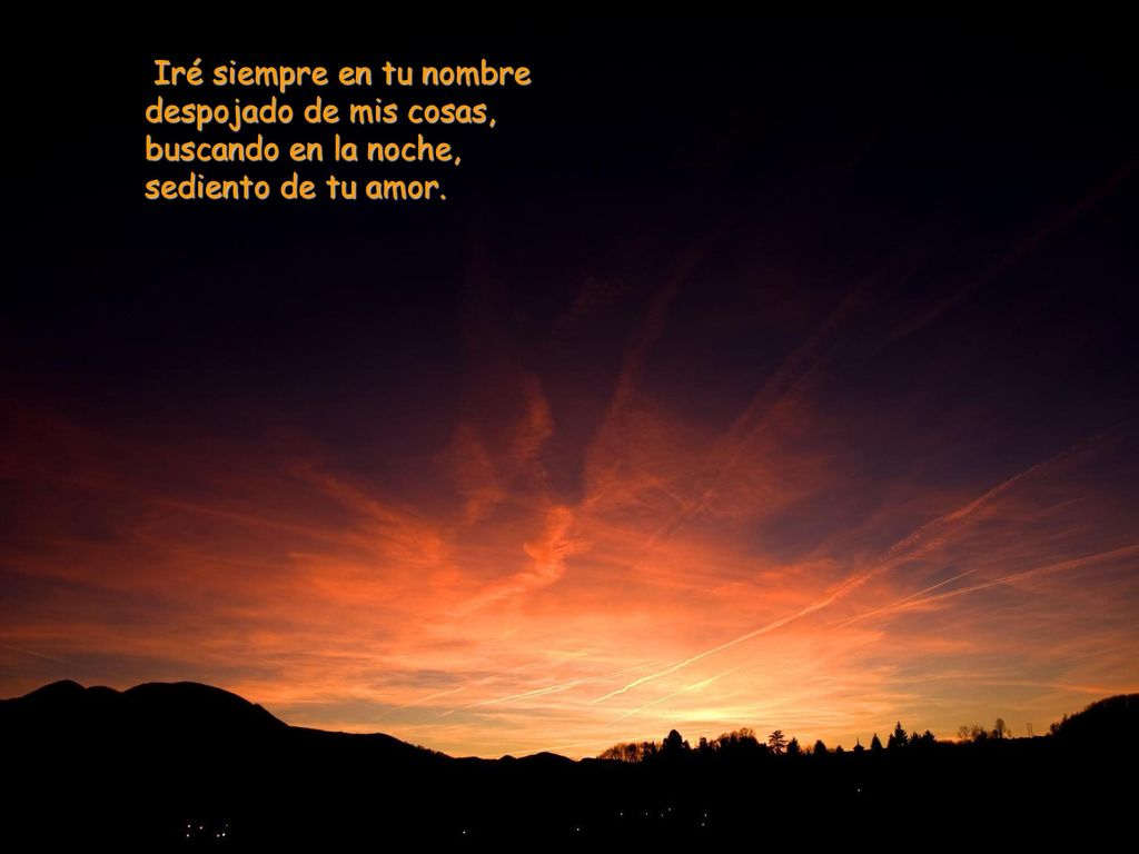 Iré siempre en tu nombre despojado de mis cosas, buscando en la noche, sediento de tu amor.
