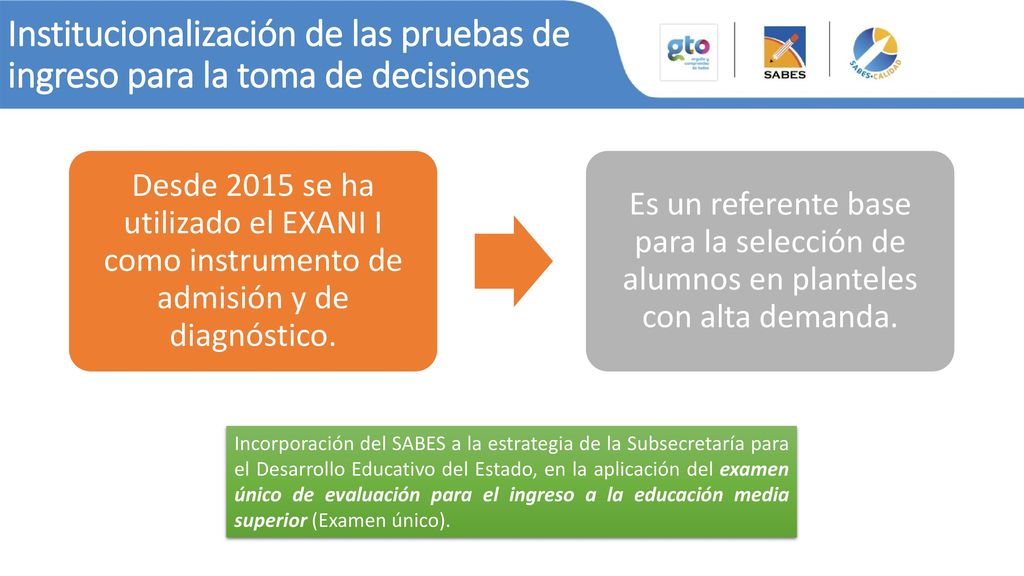 Institucionalización de las pruebas de ingreso para la toma de decisiones