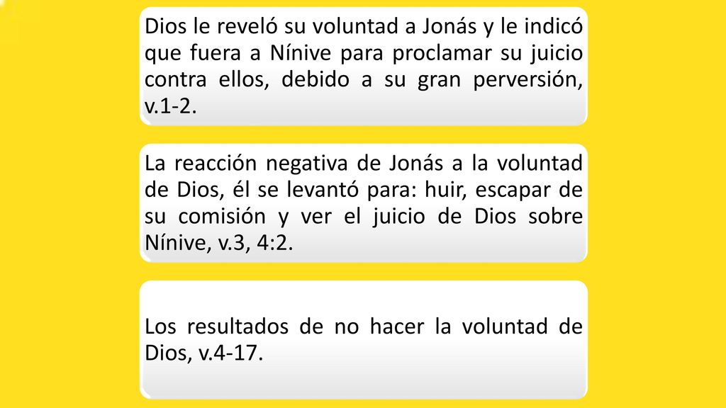 Dios le reveló su voluntad a Jonás y le indicó que fuera a Nínive para proclamar su juicio contra ellos, debido a su gran perversión, v.1-2.