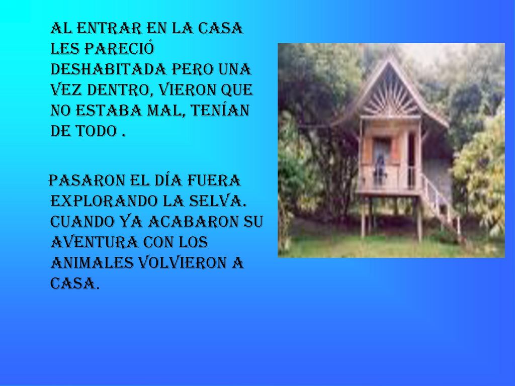 Al entrar en la casa les pareció deshabitada pero una vez dentro, vieron que no estaba mal, tenían de todo .