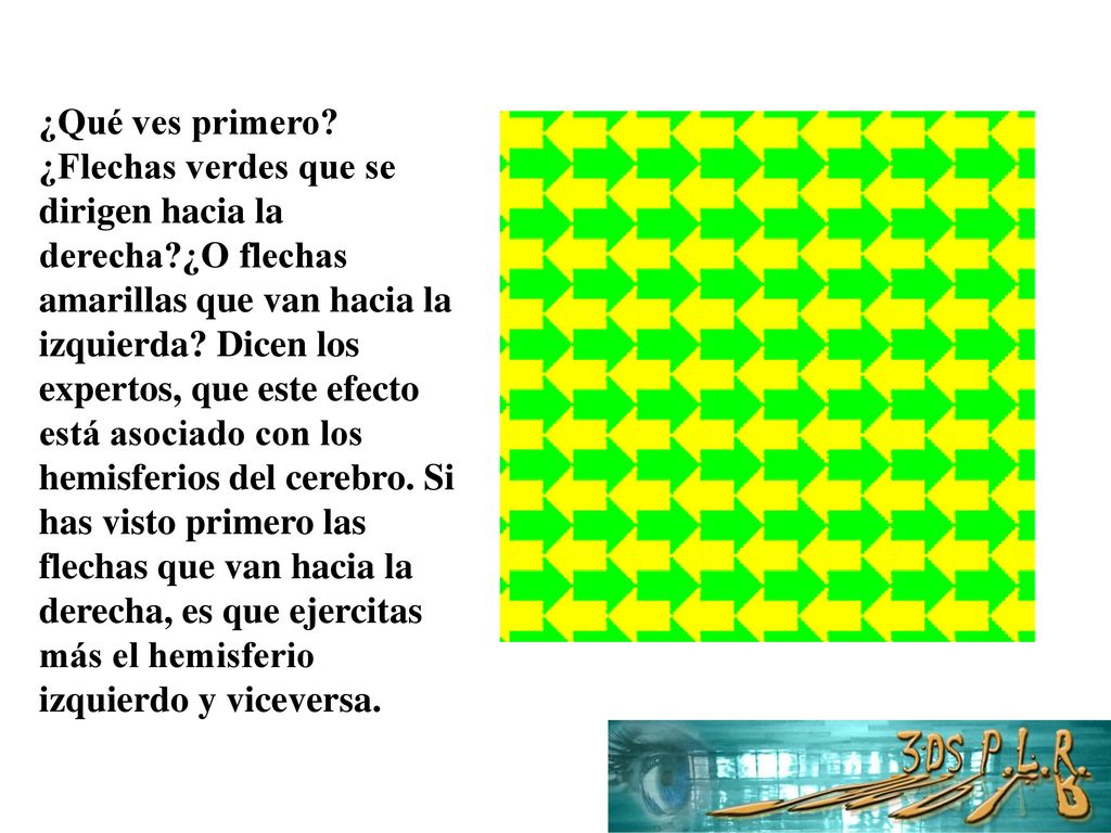¿Qué ves primero. ¿Flechas verdes que se dirigen hacia la derecha