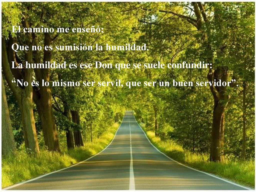 El camino me enseñó: Que no es sumisión la humildad. La humildad es ese Don que se suele confundir: