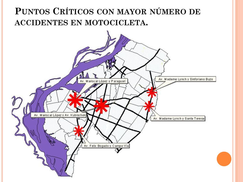 Puntos Críticos con mayor número de accidentes en motocicleta.
