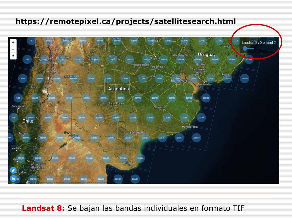 Landsat 8: Se bajan las bandas individuales en formato TIF.