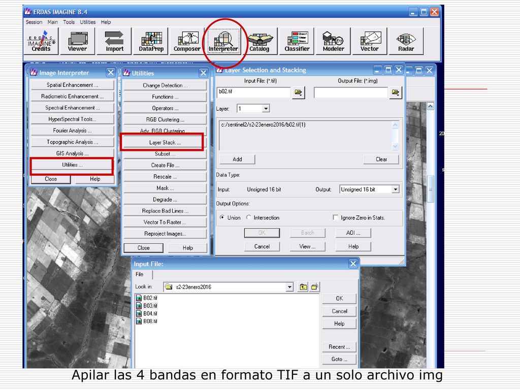 Apilar las 4 bandas en formato TIF a un solo archivo img