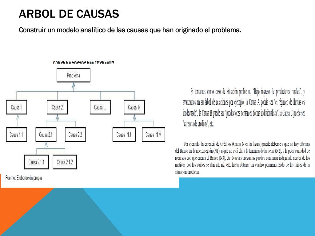 ARBOL DE CAUSAS Construir un modelo analítico de las causas que han originado el problema.