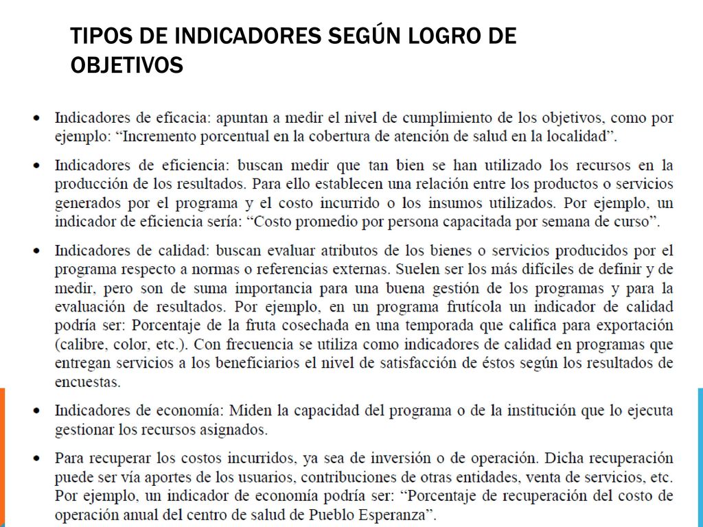TIPOS DE INDICADORES SEGÚN LOGRO DE OBJETIVOS