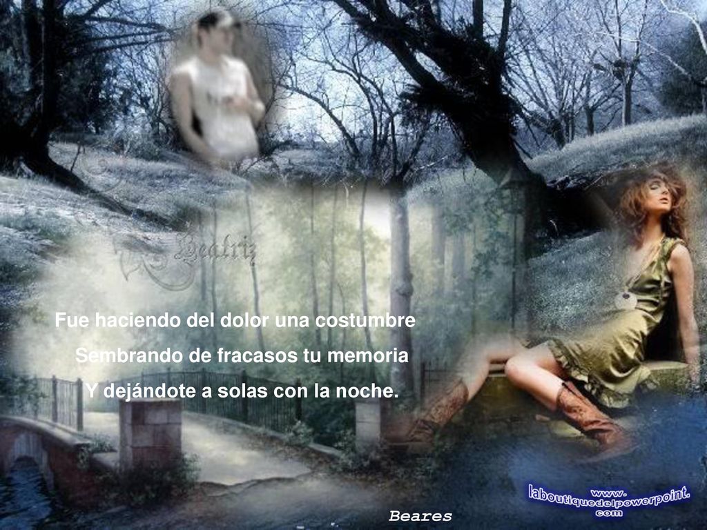 Sembrando de fracasos tu memoria Y dejándote a solas con la noche.