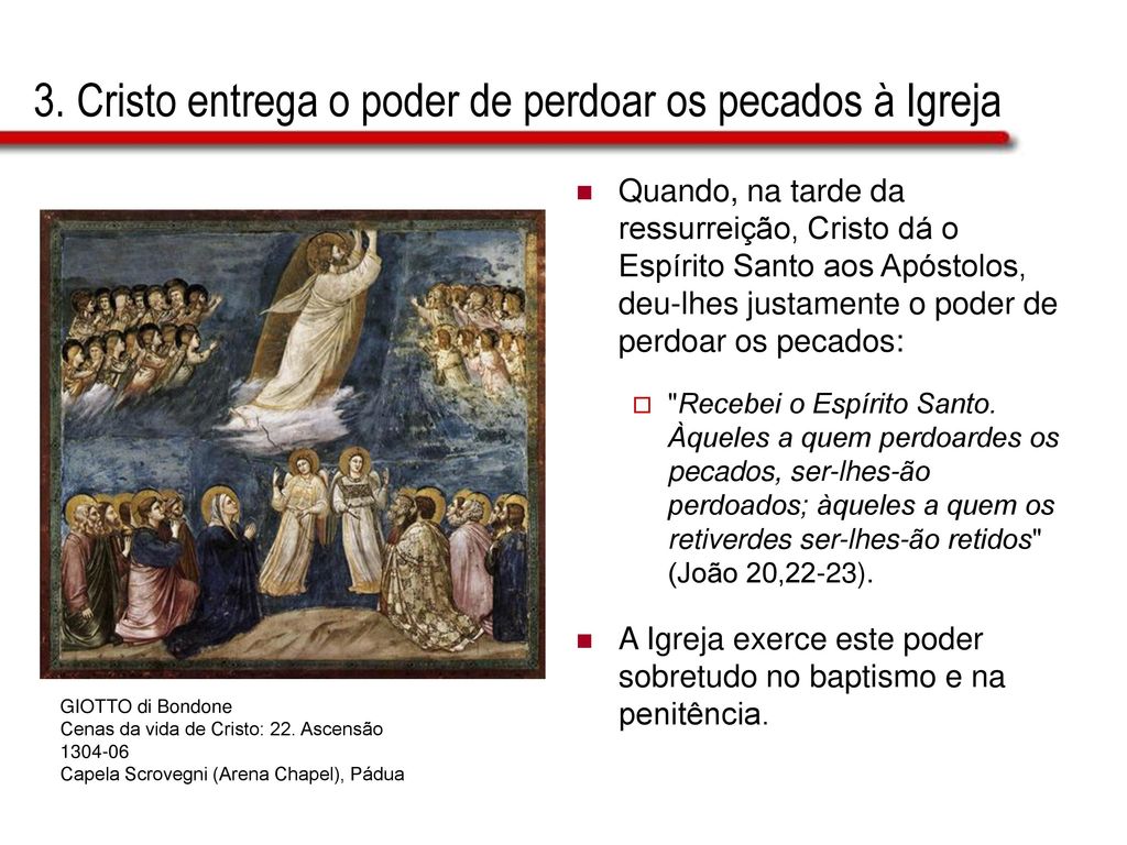 3. Cristo entrega o poder de perdoar os pecados à Igreja