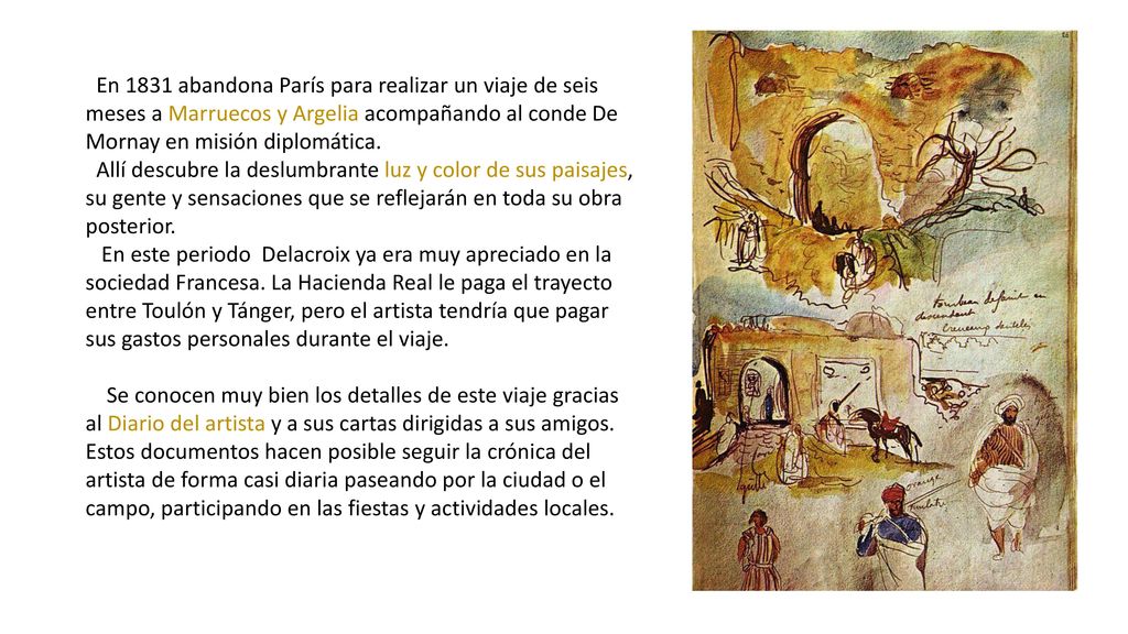 En 1831 abandona París para realizar un viaje de seis meses a Marruecos y Argelia acompañando al conde De Mornay en misión diplomática.