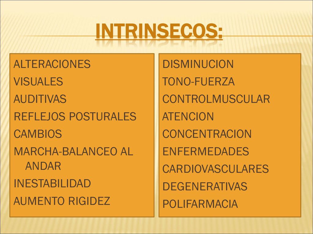 INTRINSeCOS: ALTERACIONES VISUALES AUDITIVAS REFLEJOS POSTURALES CAMBIOS MARCHA-BALANCEO AL ANDAR INESTABILIDAD AUMENTO RIGIDEZ