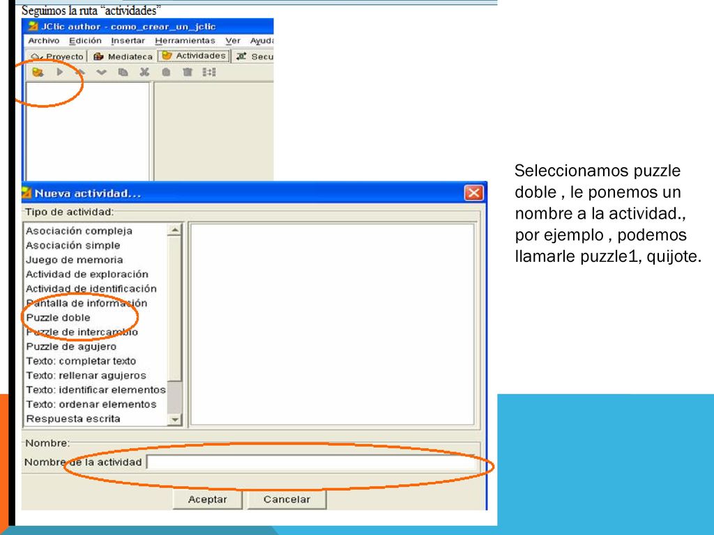 Seleccionamos puzzle doble , le ponemos un nombre a la actividad