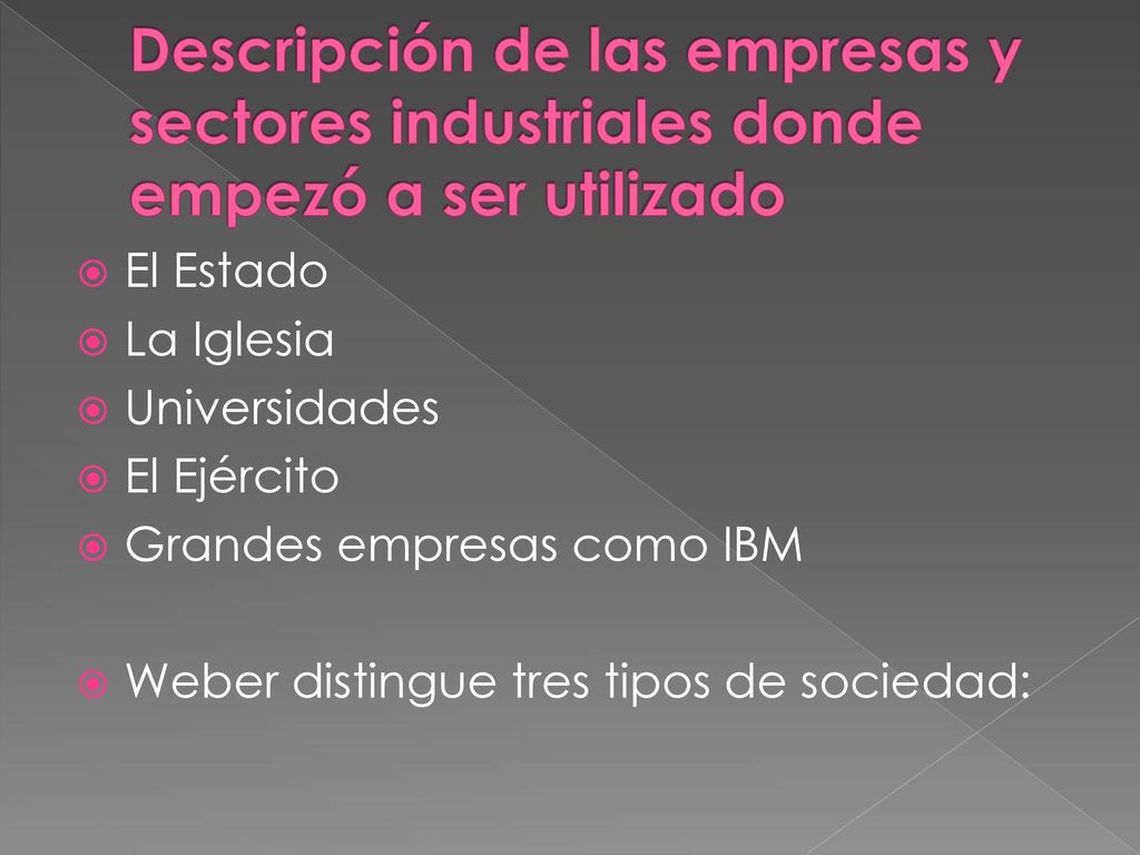 Descripción de las empresas y sectores industriales donde empezó a ser utilizado