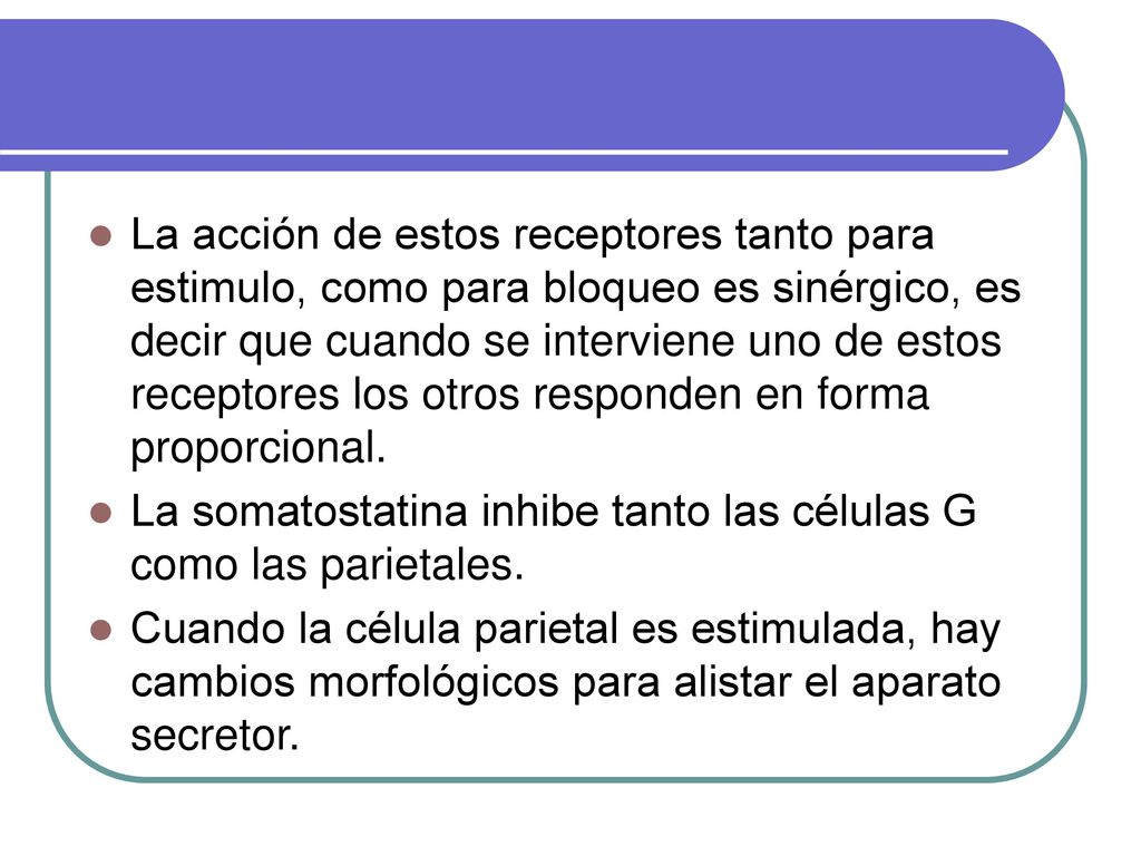 La acción de estos receptores tanto para estimulo, como para bloqueo es sinérgico, es decir que cuando se interviene uno de estos receptores los otros responden en forma proporcional.