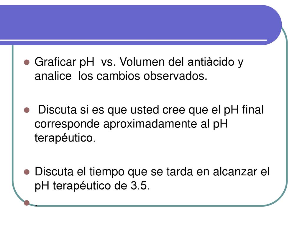 Graficar pH vs. Volumen del antiàcido y analice los cambios observados.