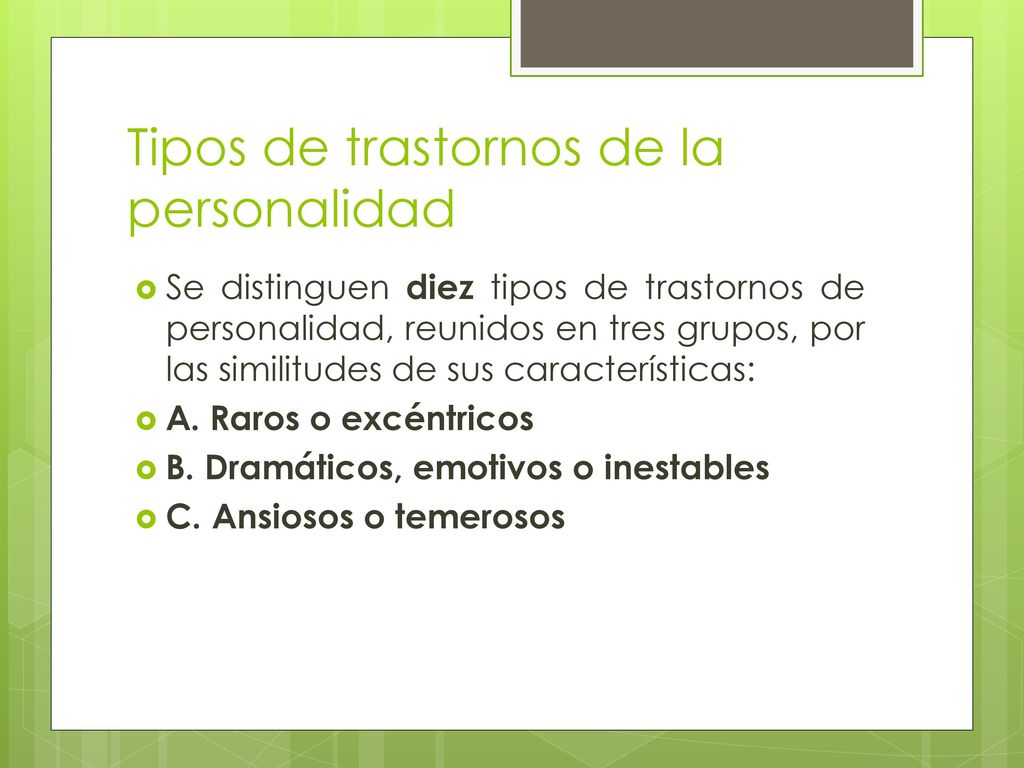 Tipos de trastornos de la personalidad