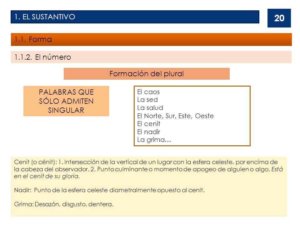 1. EL SUSTANTIVO 1.1. Forma El número Formación del plural