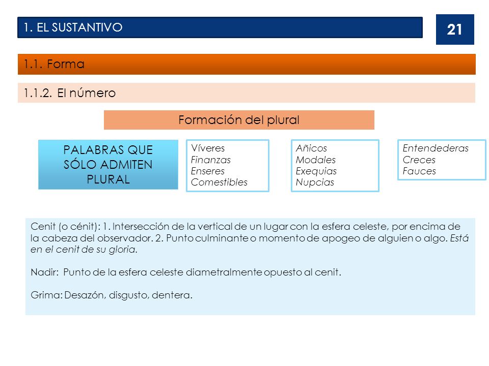 1. EL SUSTANTIVO 1.1. Forma El número Formación del plural