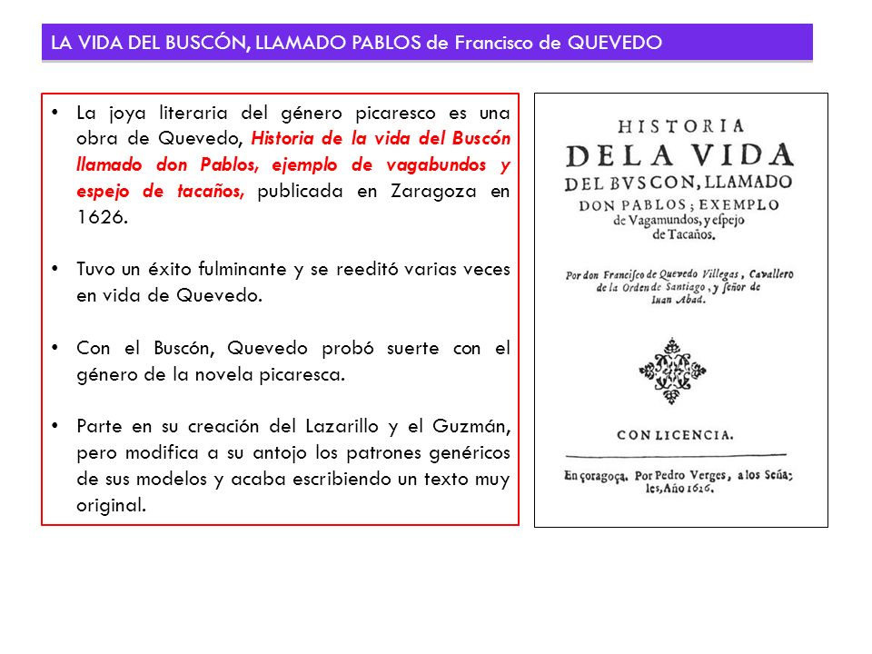 LA VIDA DEL BUSCÓN, LLAMADO PABLOS de Francisco de QUEVEDO