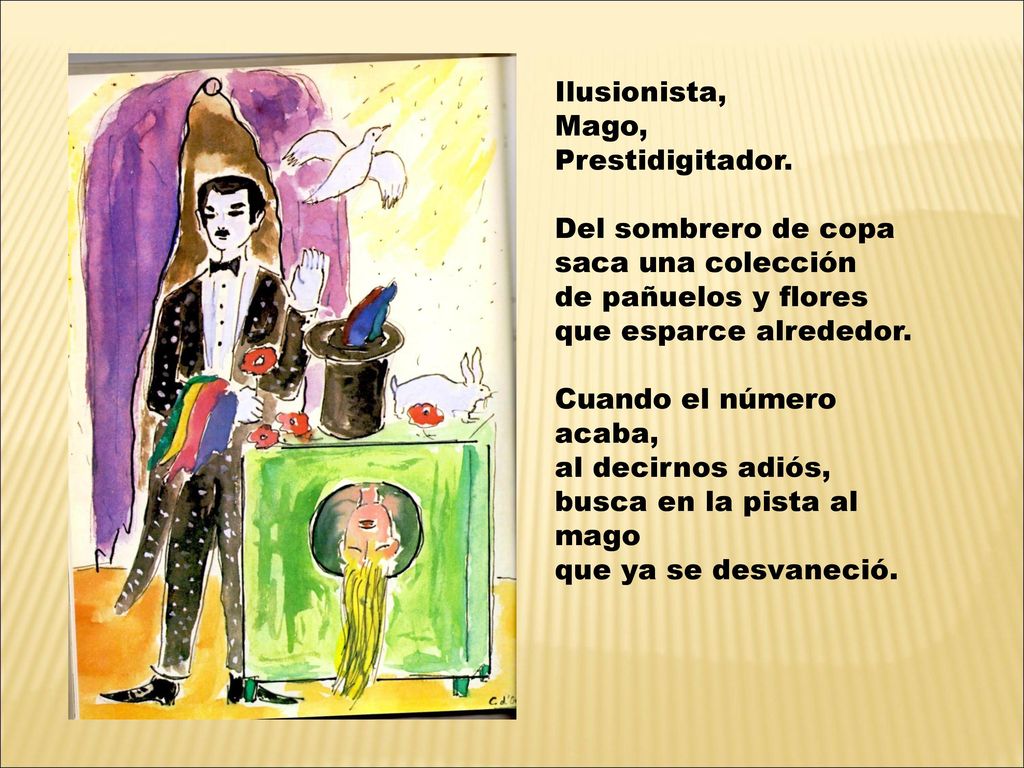 Ilusionista, Mago, Prestidigitador. Del sombrero de copa. saca una colección. de pañuelos y flores.