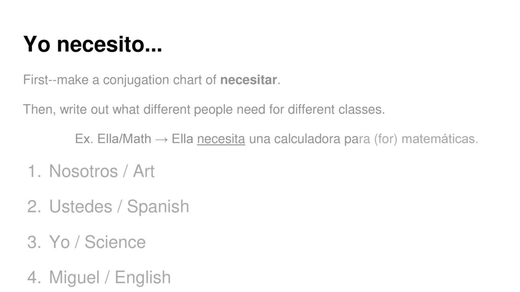 Yo necesito... Nosotros / Art Ustedes / Spanish Yo / Science