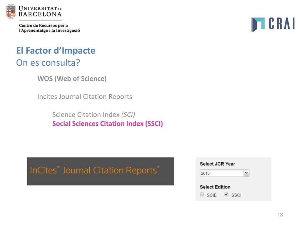 El Factor d’Impacte On es consulta WOS (Web of Science)
