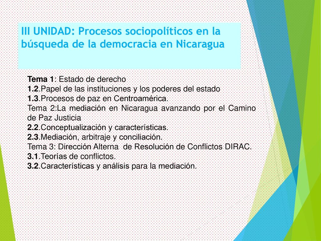 III UNIDAD: Procesos sociopolíticos en la búsqueda de la democracia en Nicaragua