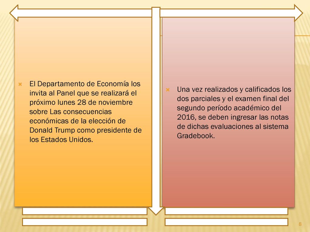 El Departamento de Economía los invita al Panel que se realizará el próximo lunes 28 de noviembre sobre Las consecuencias económicas de la elección de Donald Trump como presidente de los Estados Unidos.