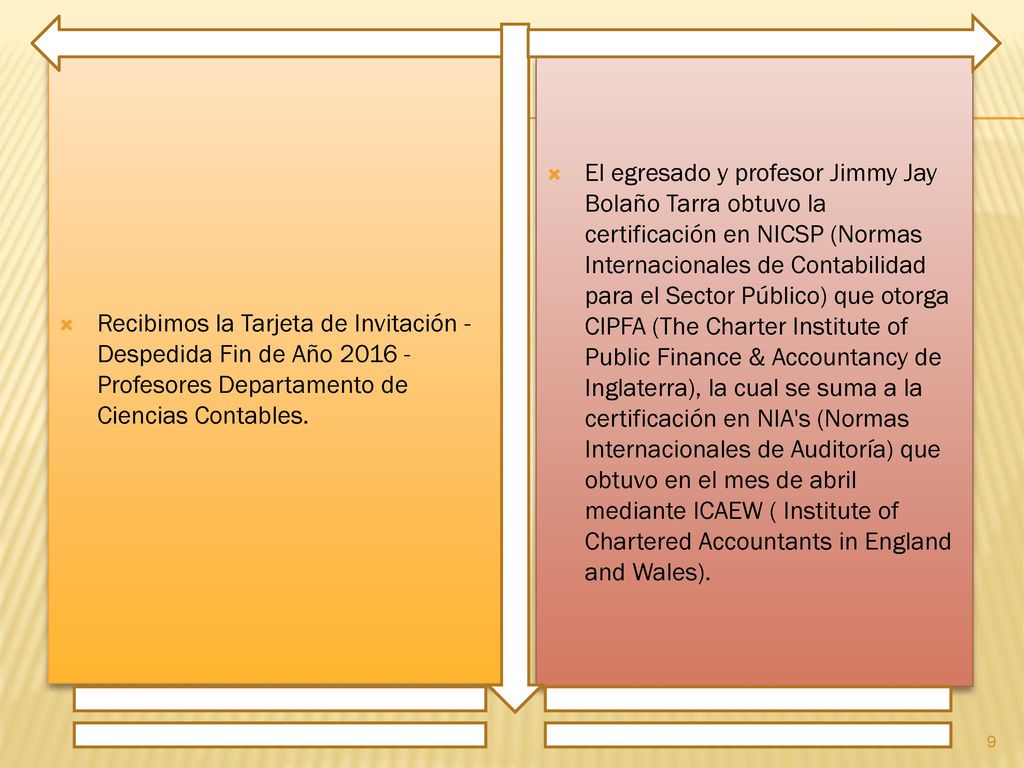 Recibimos la Tarjeta de Invitación - Despedida Fin de Año Profesores Departamento de Ciencias Contables.