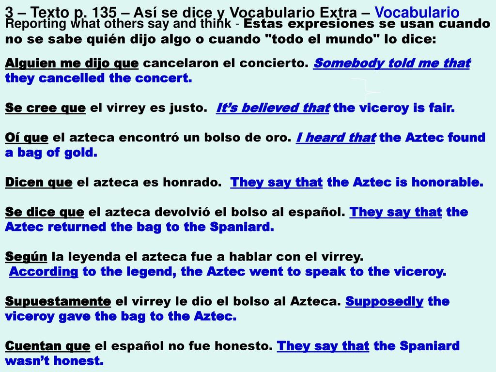 3 – Texto p. 135 – Así se dice y Vocabulario Extra – Vocabulario