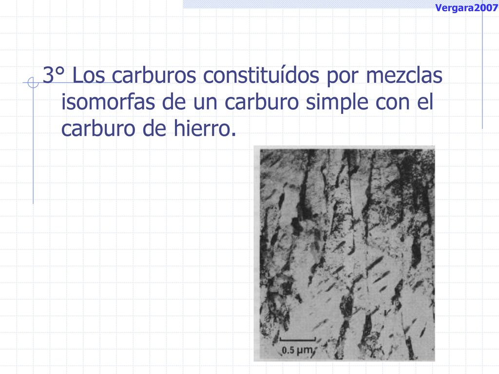 Vergara2007 3° Los carburos constituídos por mezclas isomorfas de un carburo simple con el carburo de hierro.