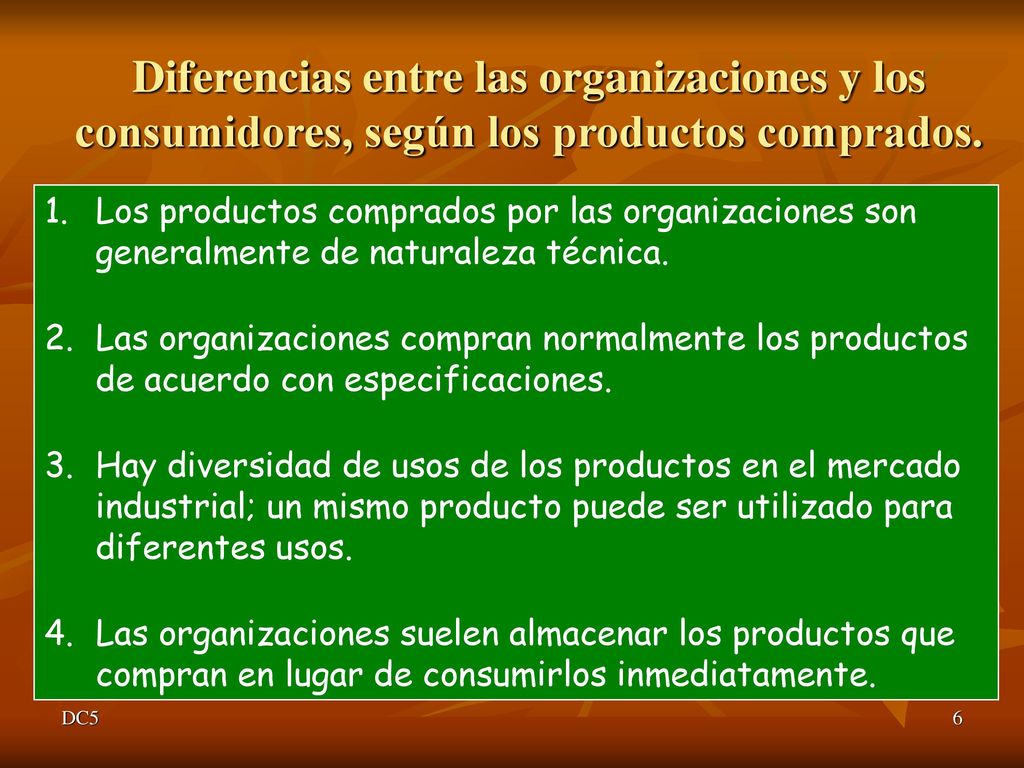 Diferencias entre las organizaciones y los consumidores, según los productos comprados.